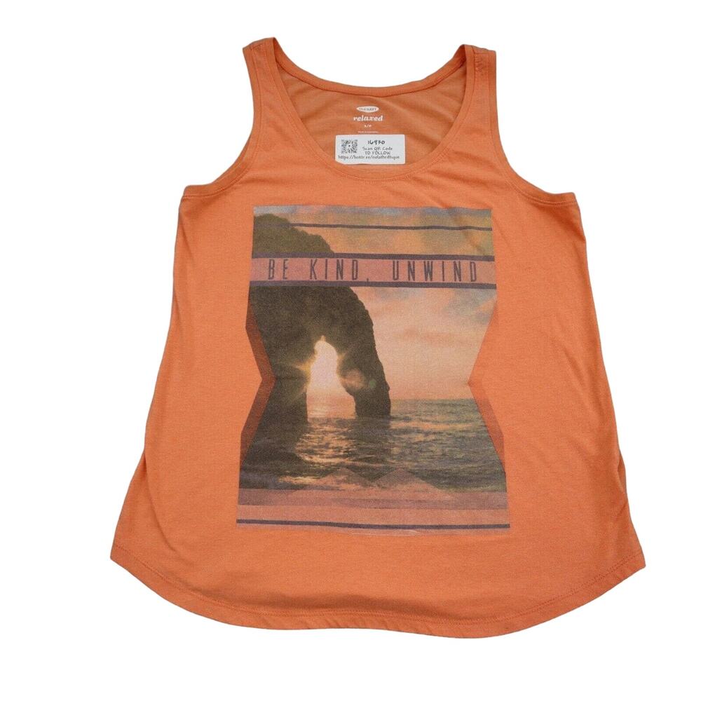 Old Navy Shirt Womens S Orange Scoop Neck Graphic Print Relaxed Tank Top